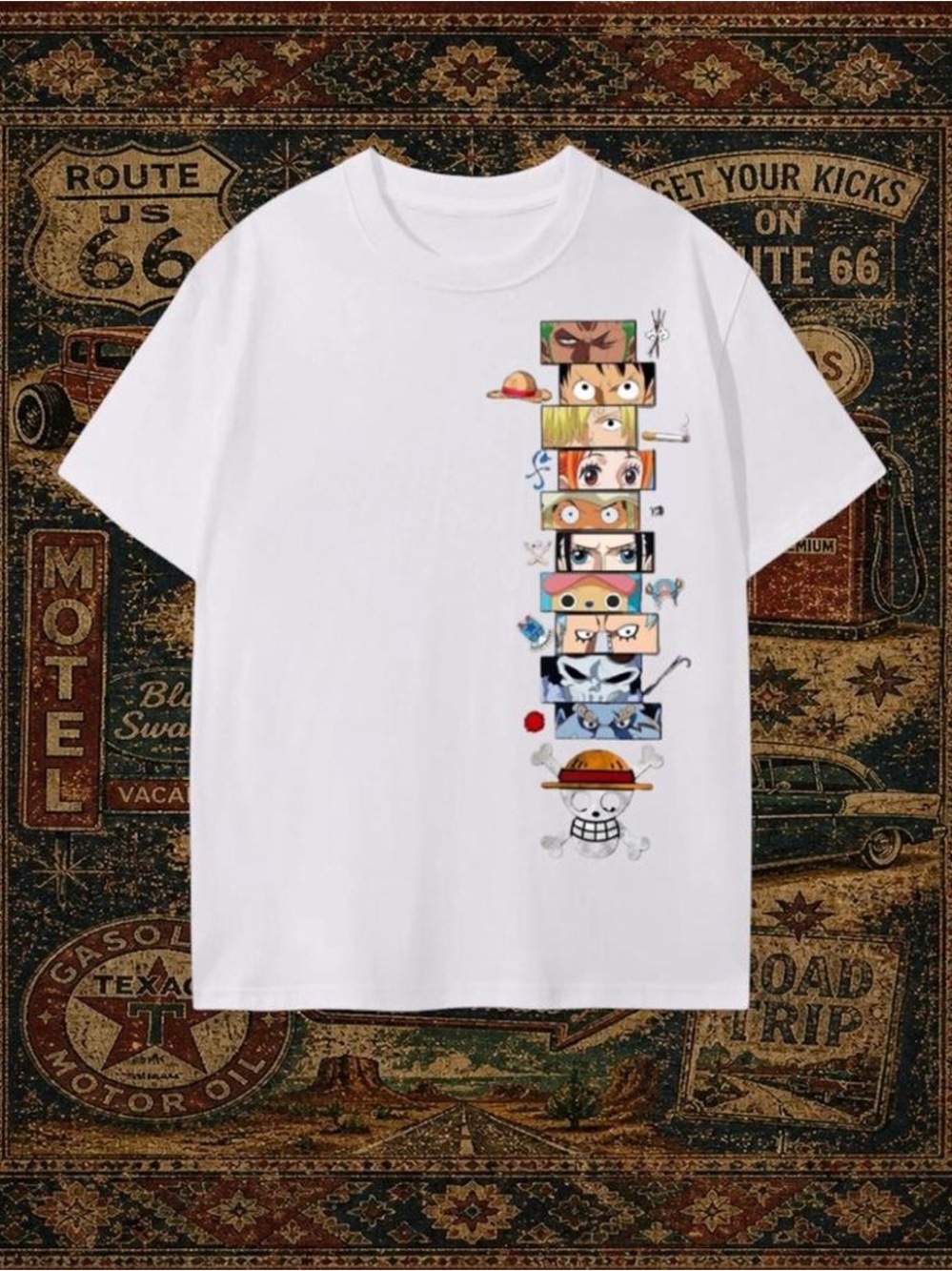 & Other Stories White Short Sleeve Graphic Tee with Colorful Anime Stack